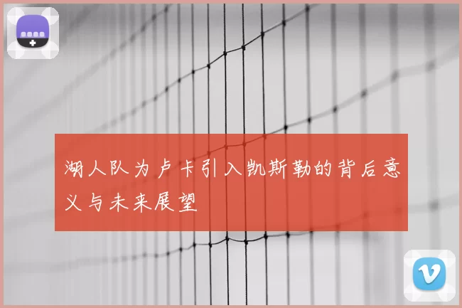 湖人队为卢卡引入凯斯勒的背后意义与未来展望